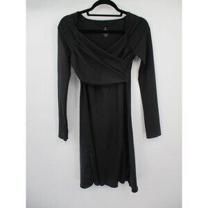 Prana Womens Dress XS Black Ruched Long Sleeves V Neck Casual Stretchy Knit
